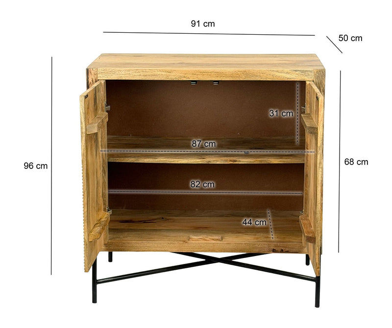 Sideboard Mango 91x96cm aus Massivholz mit Metallgestell im Loft-Stil