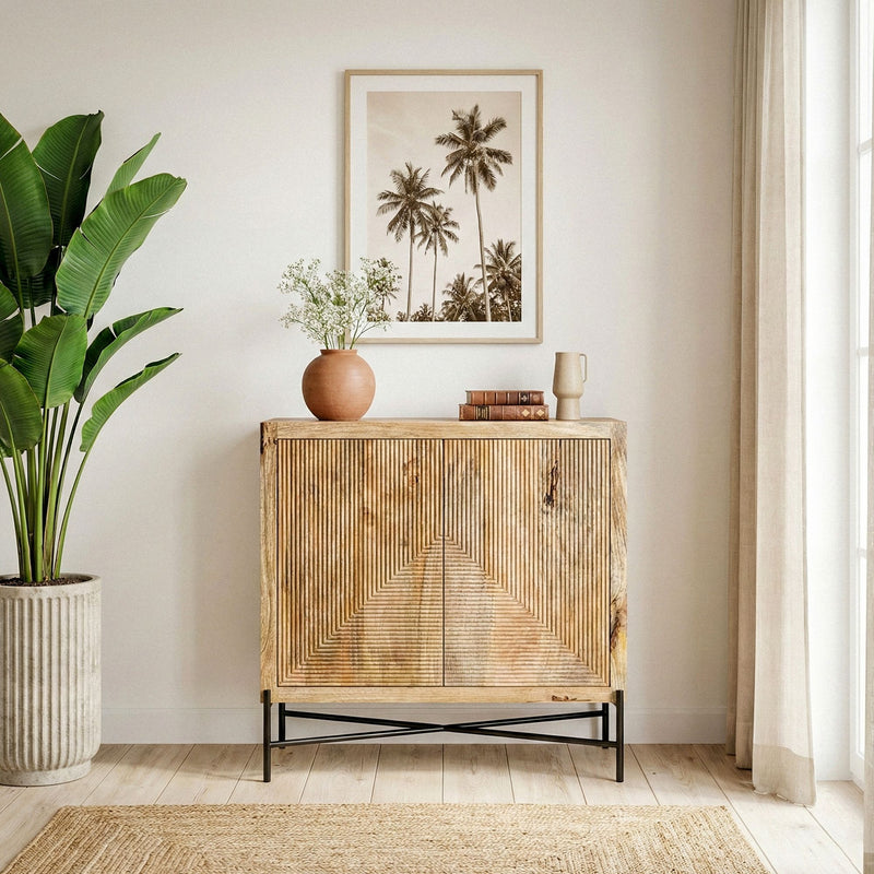 Sideboard Mango 91x96cm aus Massivholz mit Metallgestell im Loft-Stil