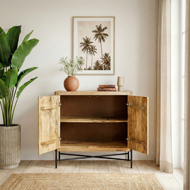 Sideboard Mango 91x96cm aus Massivholz mit Metallgestell im Loft-Stil