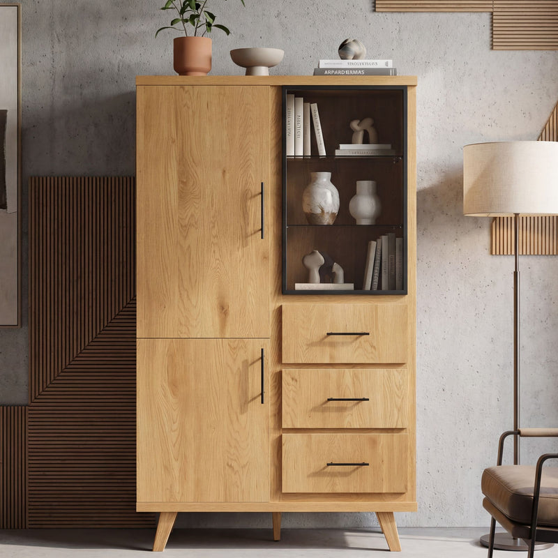 Sideboard Eiche 188 cm mit Türen, Schubladen & Regal – Wohnling