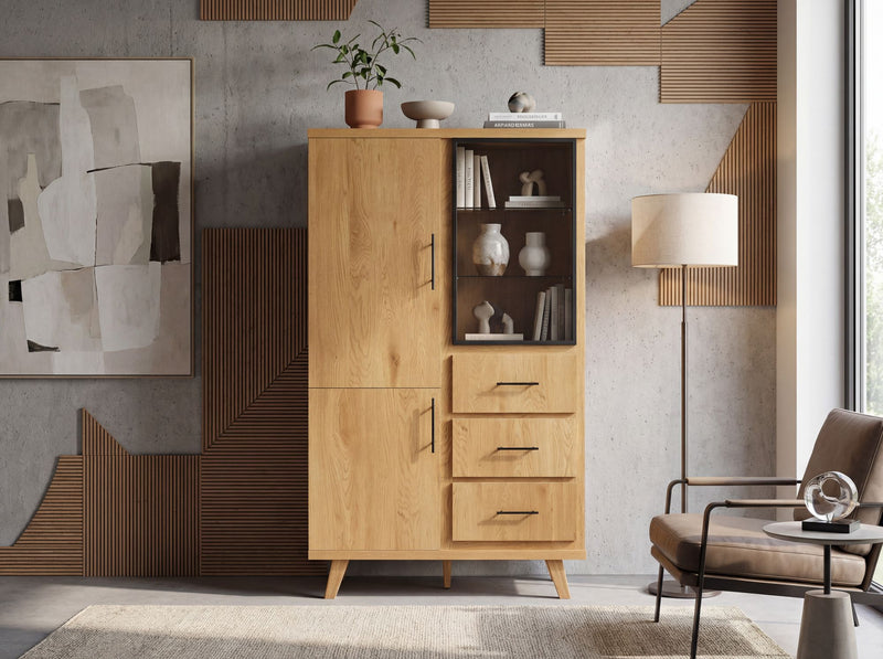 Sideboard Eiche 188 cm mit Türen, Schubladen & Regal – Wohnling