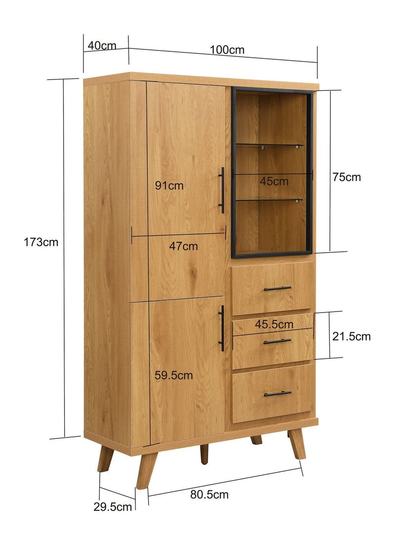 Sideboard Eiche 188 cm mit Türen, Schubladen & Regal – Wohnling