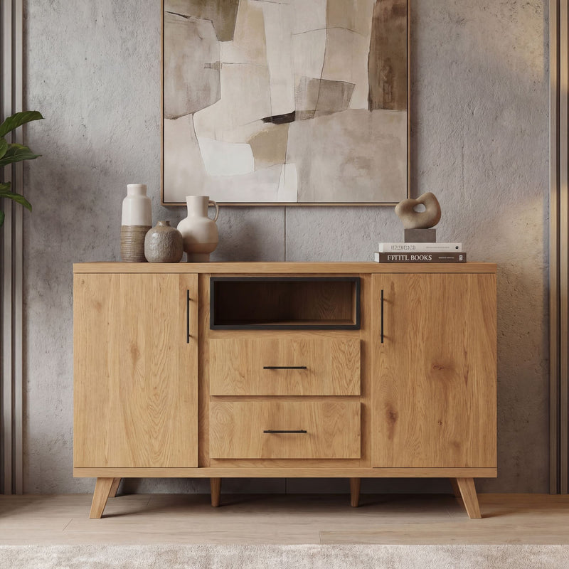 Sideboard Eiche 150 cm, 2 Türen, 2 Schubladen & Regalfach - Wohnling