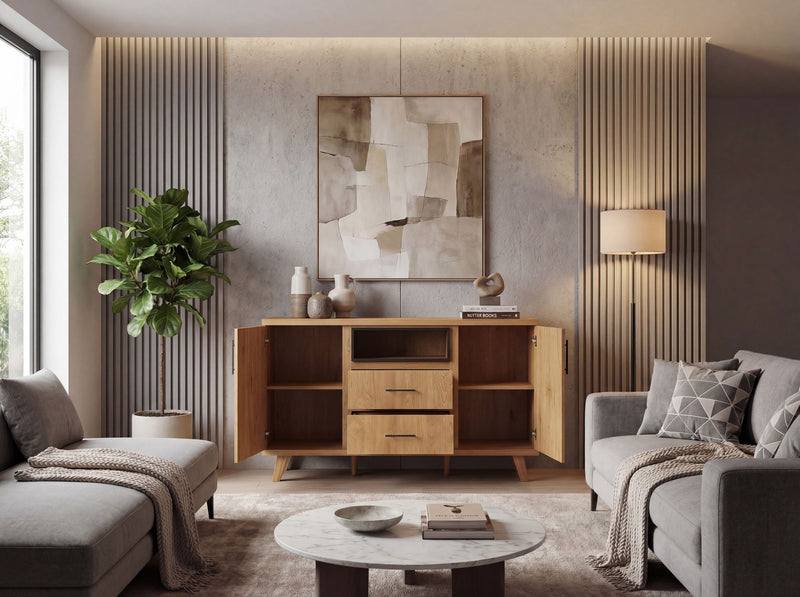 Sideboard Eiche 150 cm, 2 Türen, 2 Schubladen & Regalfach - Wohnling