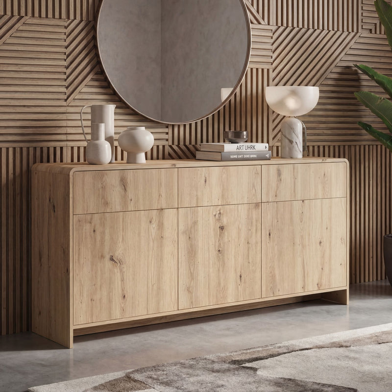 Sideboard Eiche Dekor 155 cm grifflos mit Push-to-Open, Wohnling
