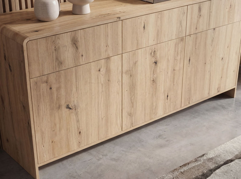 Sideboard Eiche Dekor 155 cm grifflos mit Push-to-Open, Wohnling