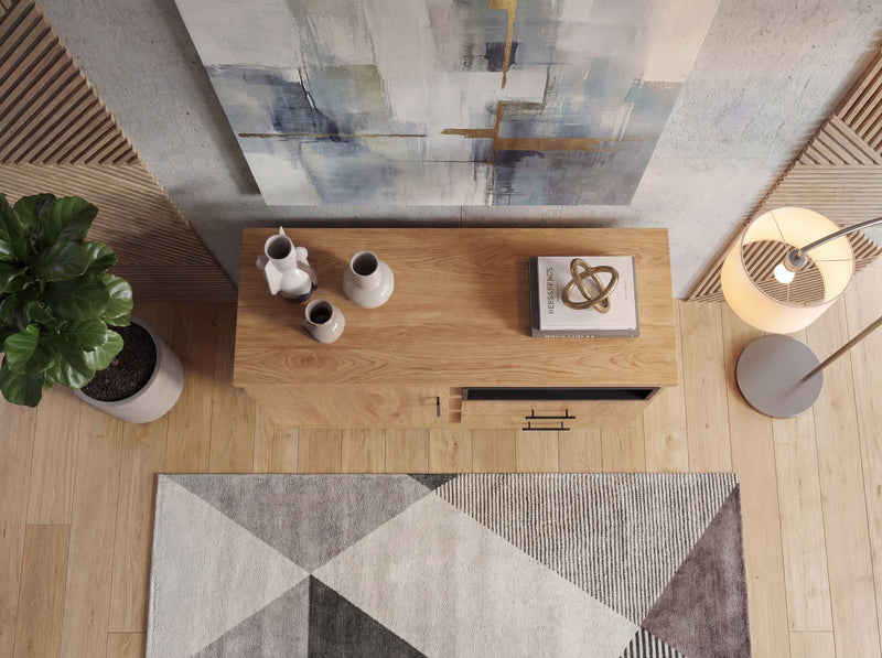 Sideboard Eiche 116 cm mit 2 Schubladen und Türfächern im Scandi-Look
