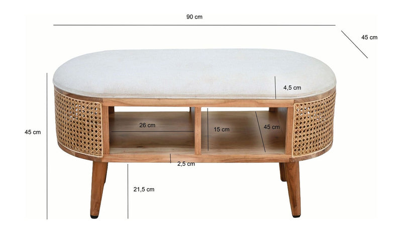 Sitzbank Wiener Geflecht 90 cm aus Akazie mit Boho-Stauraum, Wohnling