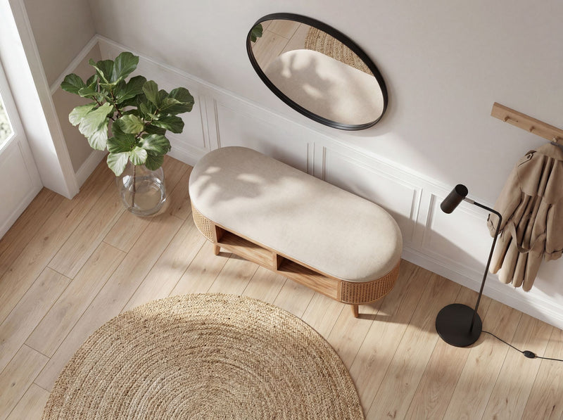 Sitzbank Wiener Geflecht 90 cm aus Akazie mit Boho-Stauraum, Wohnling