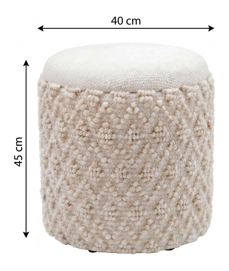 Sitz- & Fußhocker Boho mit Stauraum aus Wolle in Creme, 40 cm