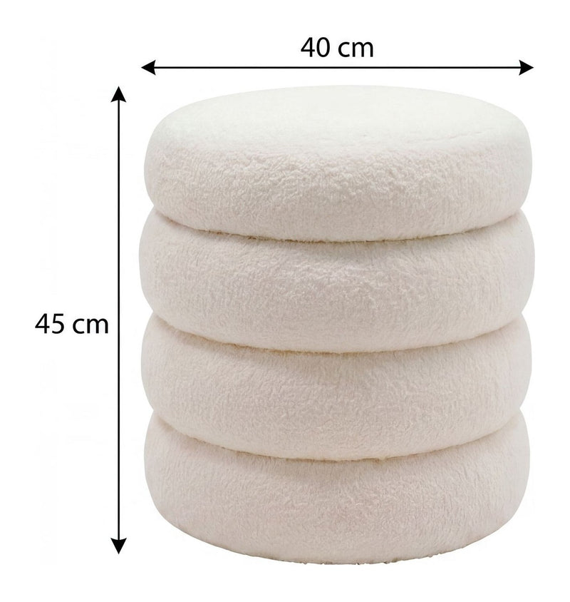 Sitz- & Fußhocker Boho mit Stauraum aus Teddy-Stoff in Creme, Ø 40 cm