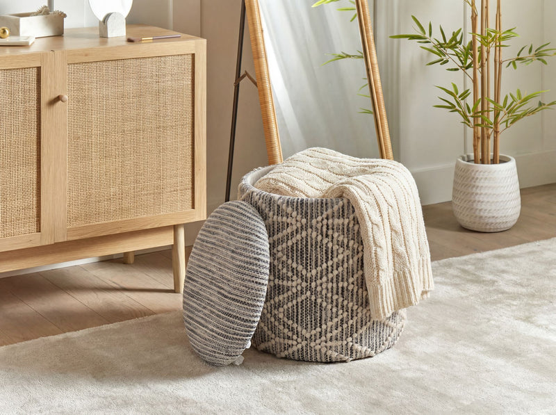 Sitzhocker Boho mit Stauraum, 40 cm Rund, Grau von Wohnling
