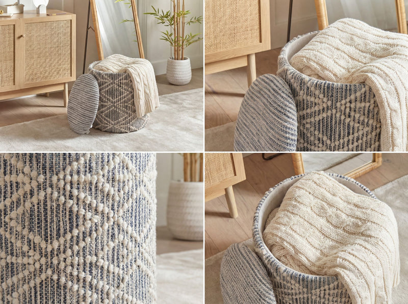 Sitzhocker Boho mit Stauraum, 40 cm Rund, Grau von Wohnling