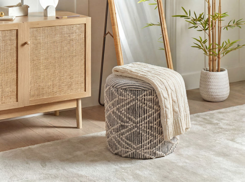 Sitzhocker Boho mit Stauraum, 40 cm Rund, Grau von Wohnling