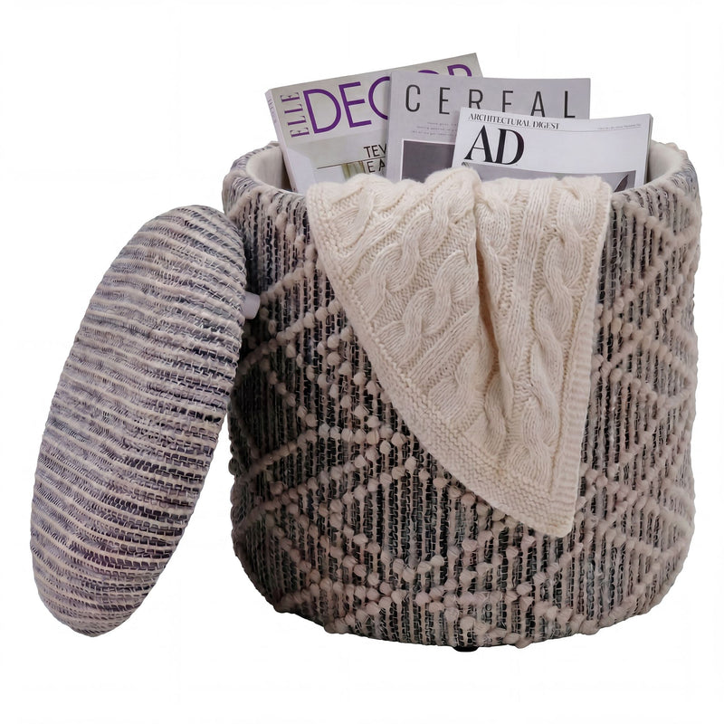 Sitzhocker Boho mit Stauraum, 40 cm Rund, Grau von Wohnling