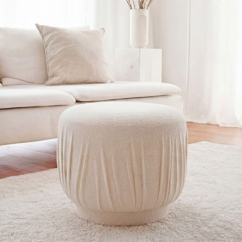 Polsterhocker Wohnling rund in Creme mit Faltenoptik, Ø 50 cm