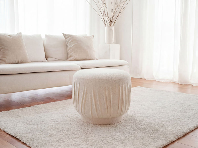 Polsterhocker Wohnling rund in Creme mit Faltenoptik, Ø 50 cm