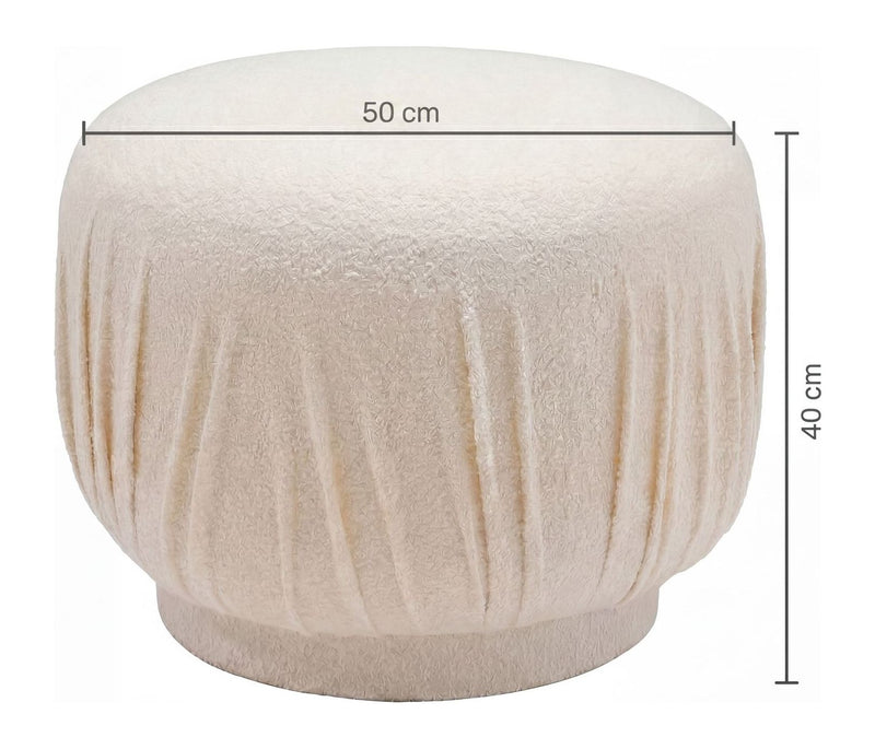 Polsterhocker Wohnling rund in Creme mit Faltenoptik, Ø 50 cm