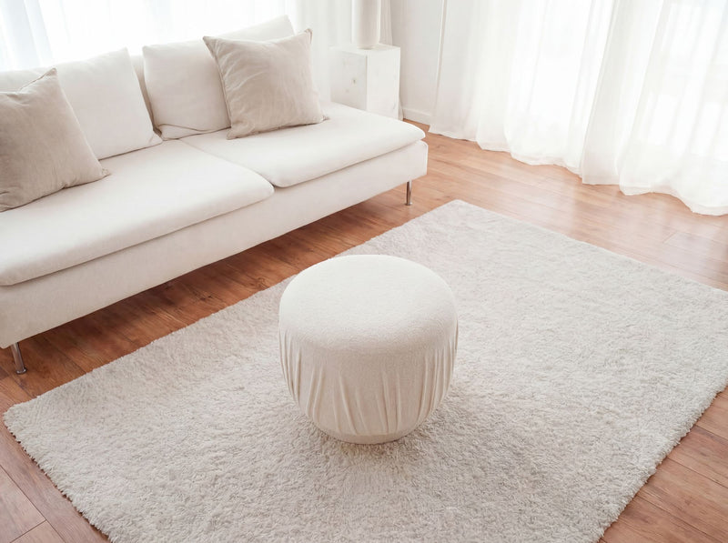 Polsterhocker Wohnling rund in Creme mit Faltenoptik, Ø 50 cm