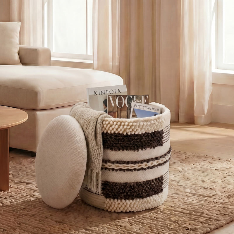 Sitzhocker mit Stauraum aus Wolle, Beige, Ø40 cm von Wohnling