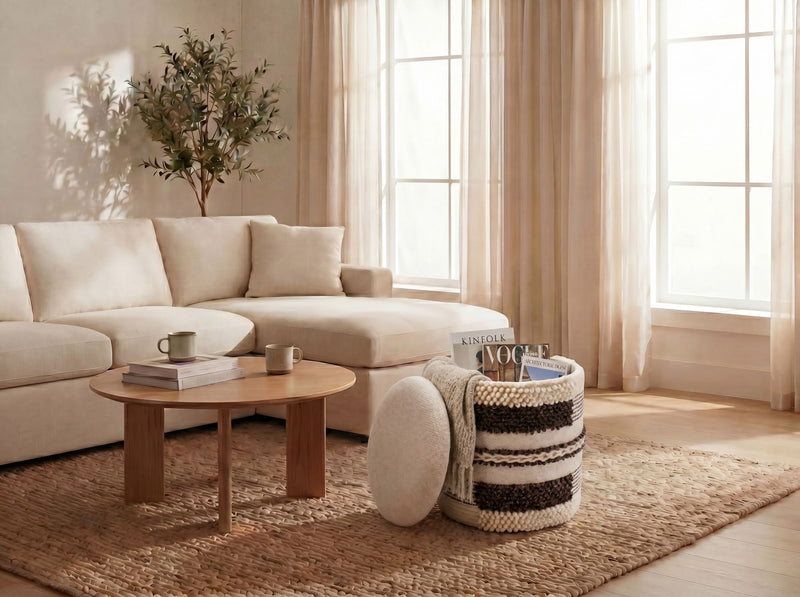 Sitzhocker mit Stauraum aus Wolle, Beige, Ø40 cm von Wohnling
