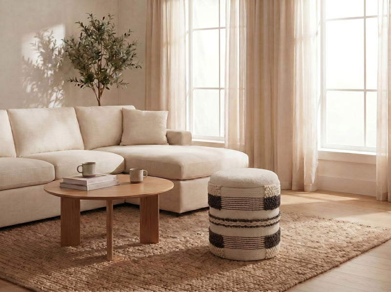 Sitzhocker mit Stauraum aus Wolle, Beige, Ø40 cm von Wohnling