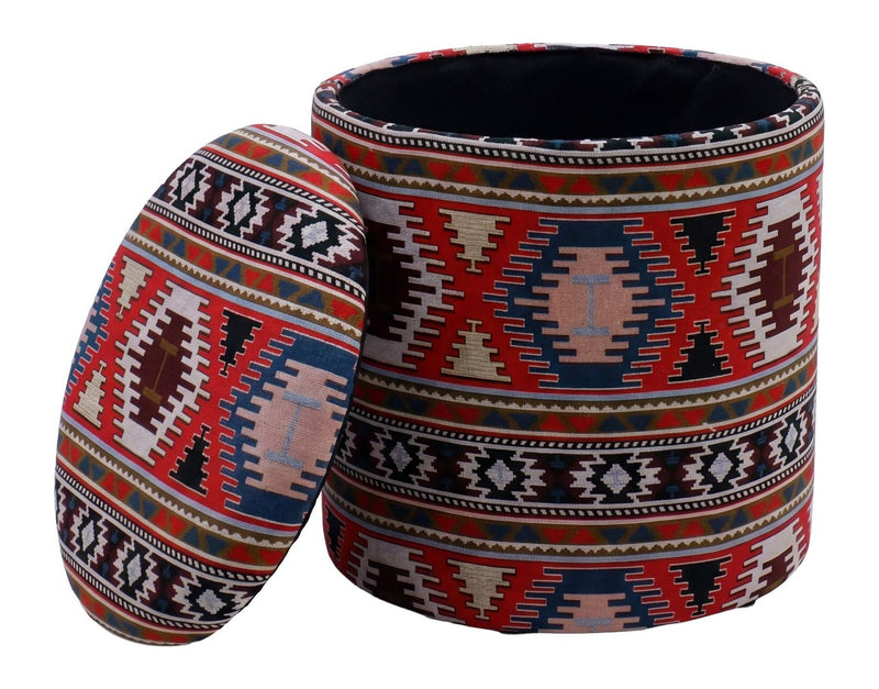 Sitzhocker Boho mit Stauraum, rund 40 cm, mehrfarbig, handgefertigt