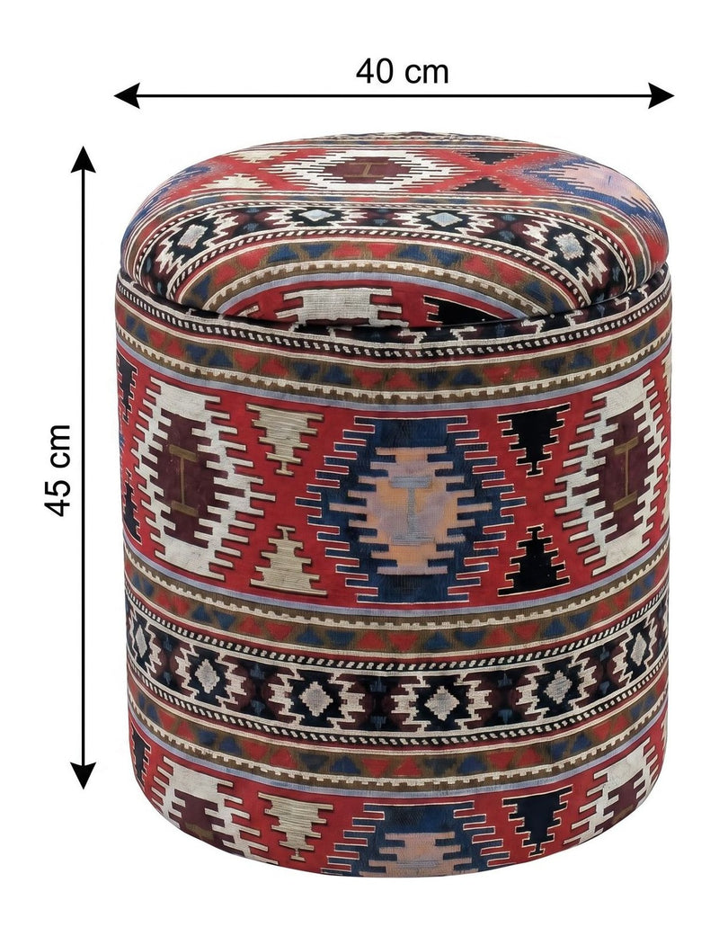 Sitzhocker Boho mit Stauraum, rund 40 cm, mehrfarbig, handgefertigt