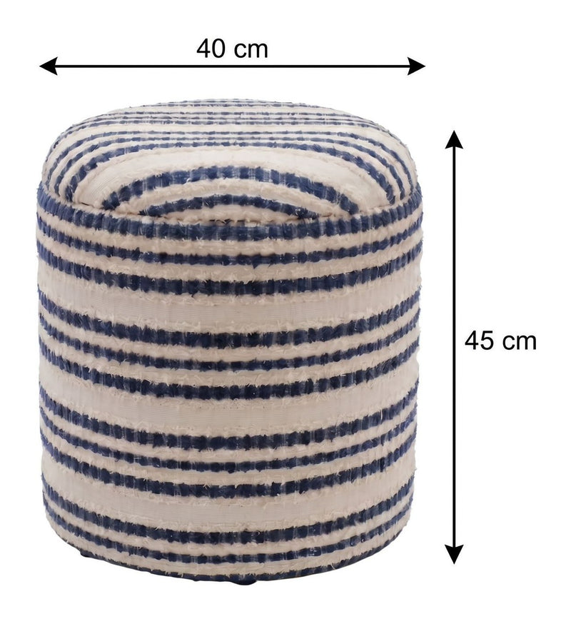 Boho Sitzhocker rund mit Stauraum aus Baumwolle, Beige, Ø 40 cm