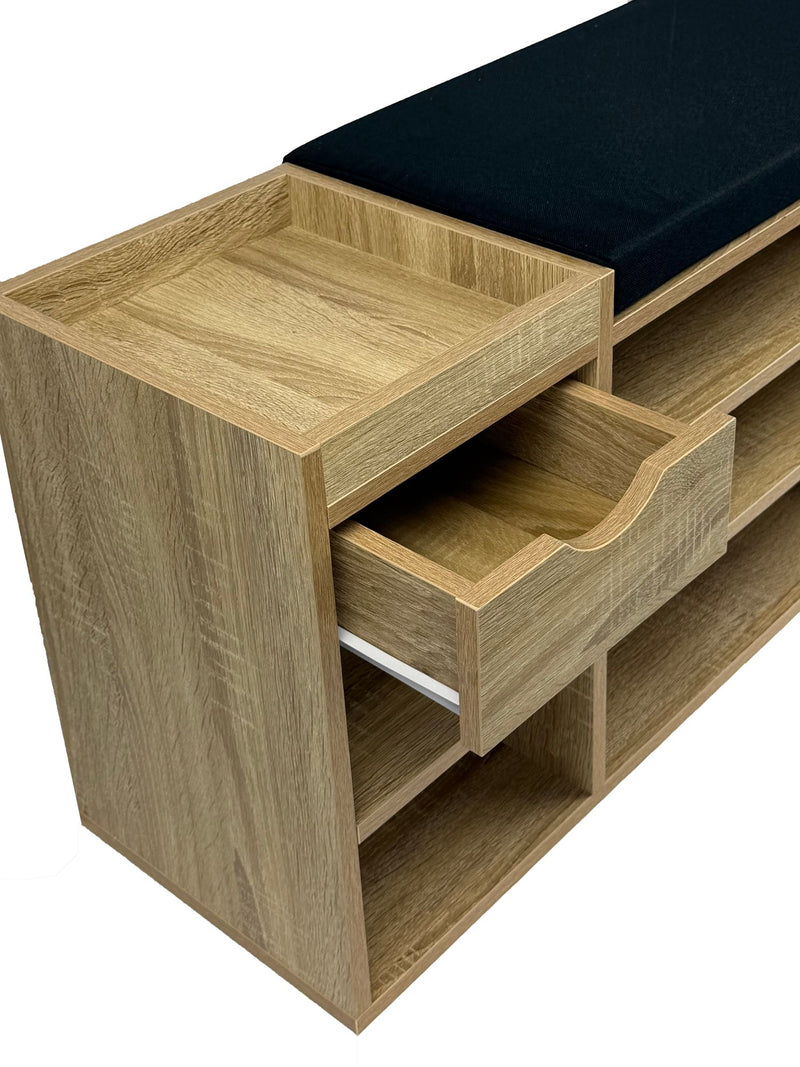 Wohnling Schuhbank Sonoma Eiche 100 cm mit Sitzkissen und Schublade