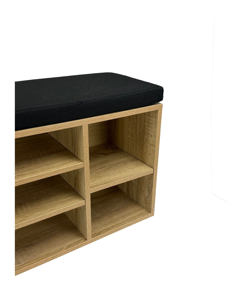 Wohnling Schuhbank Sonoma Eiche 100 cm mit Sitzkissen und Schublade