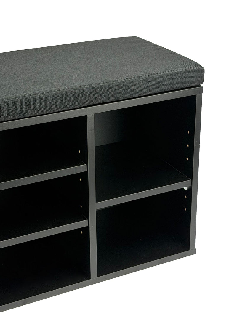 Schuhbank Flur Schwarz 100 cm mit Sitzkissen, Schublade und Regalböden