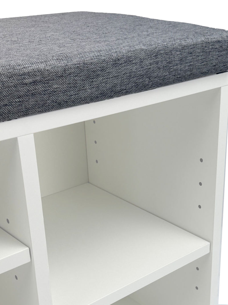 Schuhbank Flur Weiß 100 cm mit Sitzkissen, Schublade und Regalböden