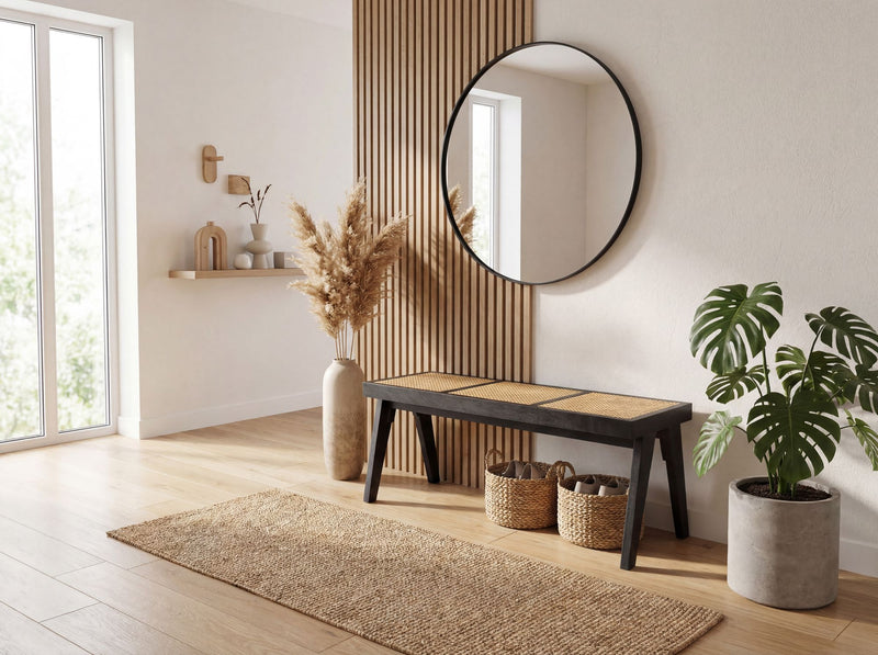 Sitzbank Akazie Massivholz 120 cm Schwarz mit Wiener Geflecht