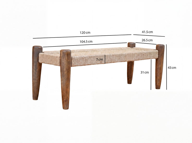 Sitzbank Mango Massivholz 120 cm mit Jute-Sitzfläche, Wohnling