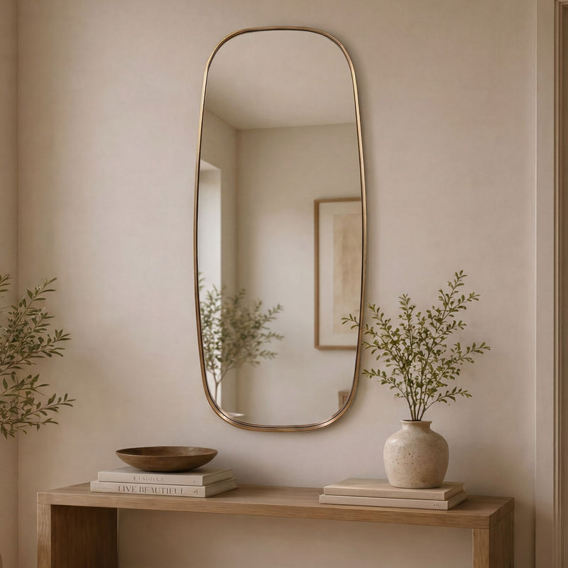 Wandspiegel Oval Gold 122x46cm mit goldenem Metallrahmen, Flurspiegel