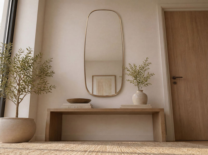 Wandspiegel Oval Gold 122x46cm mit goldenem Metallrahmen, Flurspiegel