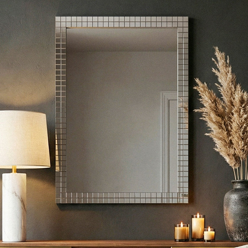 Wandspiegel Mosaik 60x90 cm Schwarz, MDF-Rahmen für Flur & Wohnzimmer