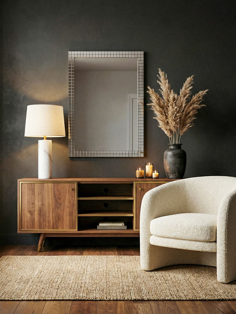 Wandspiegel Mosaik 60x90 cm Schwarz, MDF-Rahmen für Flur & Wohnzimmer