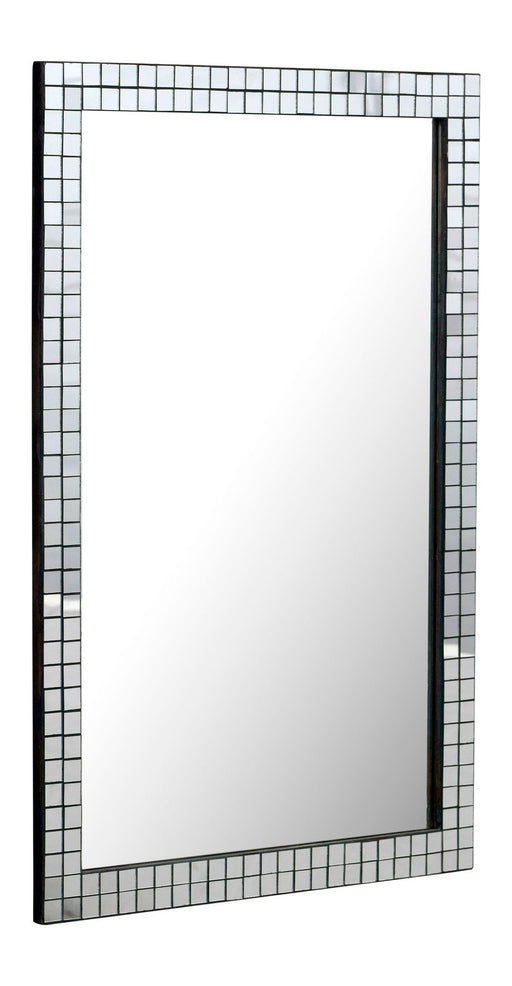 Wandspiegel Mosaik 60x90 cm Schwarz mit quadratischem Mosaikrahmen in Gesamtansicht.