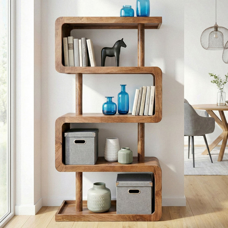 Standregal Mango Massivholz 80x160cm, Raumteiler im Zickzack-Design