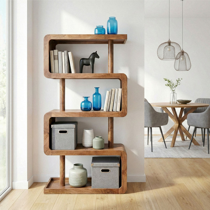 Standregal Mango Massivholz 80x160cm, Raumteiler im Zickzack-Design
