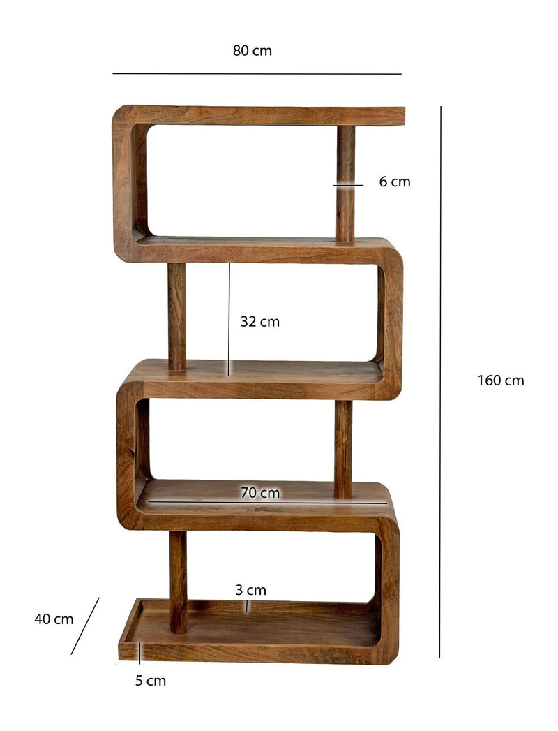 Standregal Mango Massivholz 80x160cm, Raumteiler im Zickzack-Design