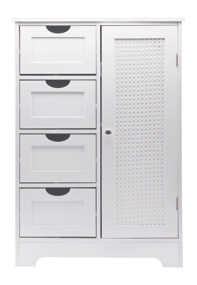 Standschrank Weiß mit Schubladen, Tür und Wiener Geflecht, 55x80 cm