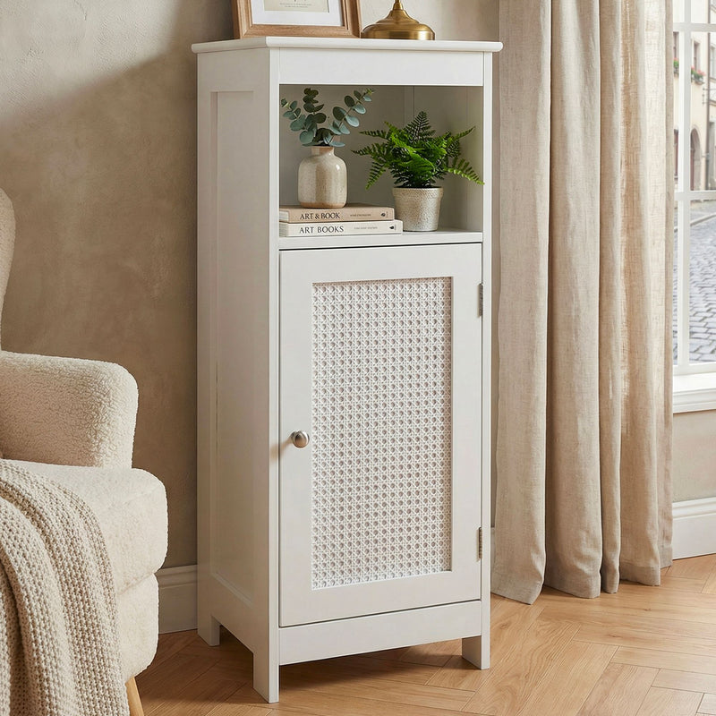 Standregal Weiß 80 cm mit Wiener Geflecht für Flur & Wohnzimmer