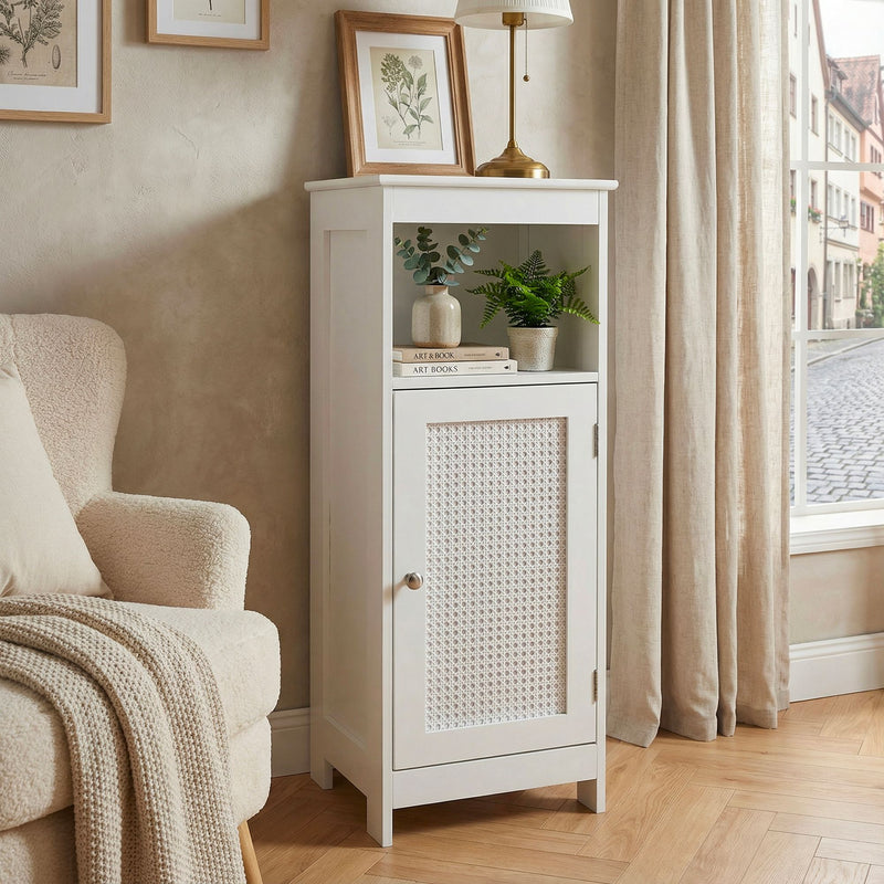 Standregal Weiß 80 cm mit Wiener Geflecht für Flur & Wohnzimmer