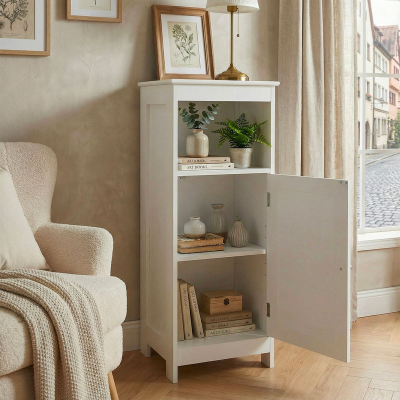 Standregal Weiß 80 cm mit Wiener Geflecht für Flur & Wohnzimmer