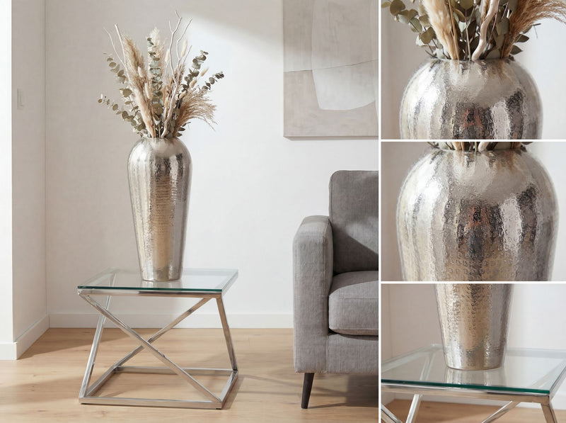 Bodenvase Aluminium 50 cm Silber – moderne Standvase, handgefertigt