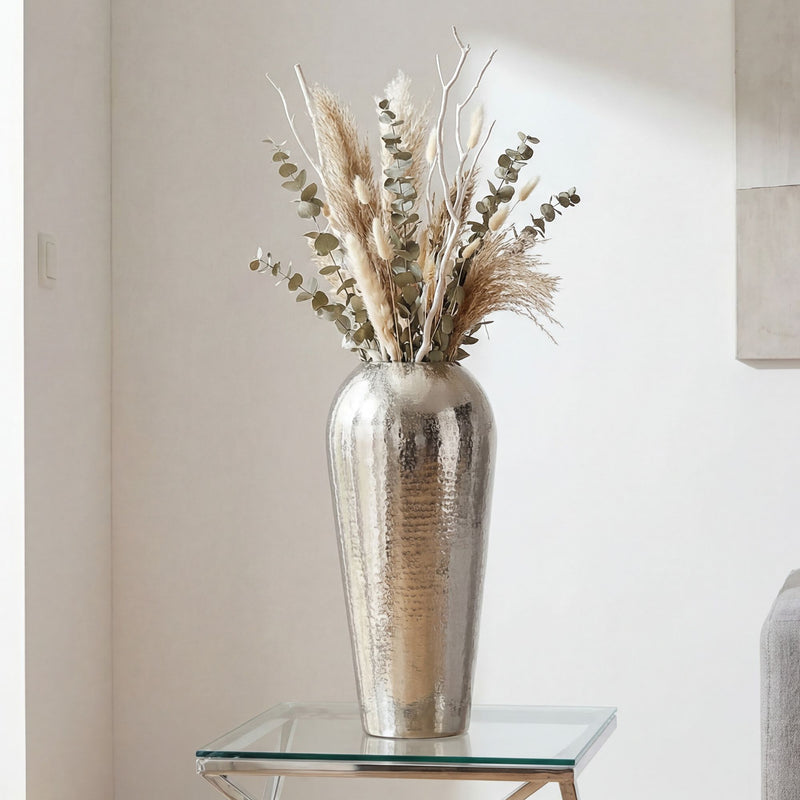 Bodenvase Aluminium 50 cm Silber – moderne Standvase, handgefertigt