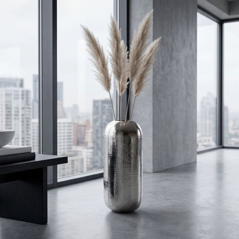 Bodenvase Aluminium 75 cm in Silber – XXL Standvase für Wohnzimmer